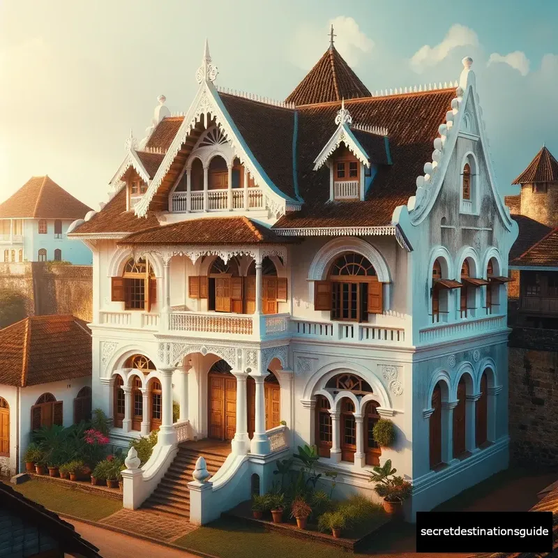 Dutch-colonial architecture of Galle Fort under a blue sky