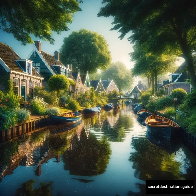 Tranquil canals with boats and traditional Dutch houses in Giethoorn