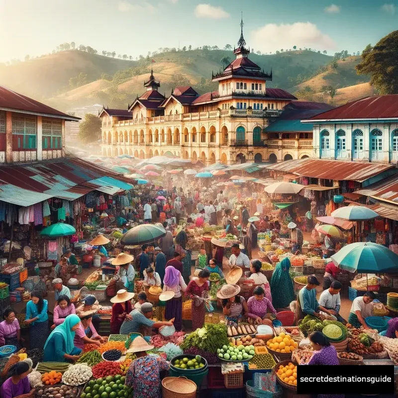 Vibrant local market scene in Pyin Oo Lwin