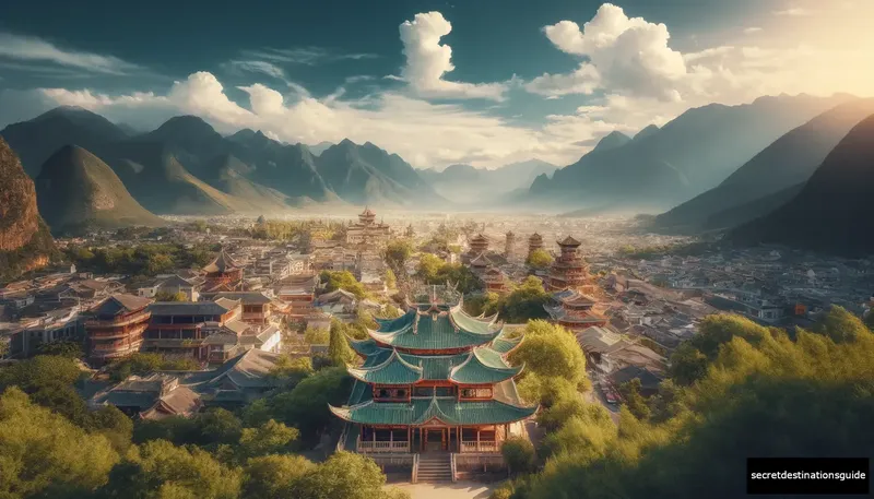 Panoramic view of Lijiang Old Town from Lion Hill at sunset