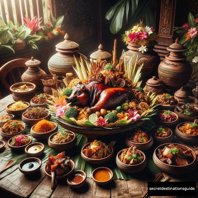 A sumptuous serving of Babi Guling, a must-try Balinese delicacy