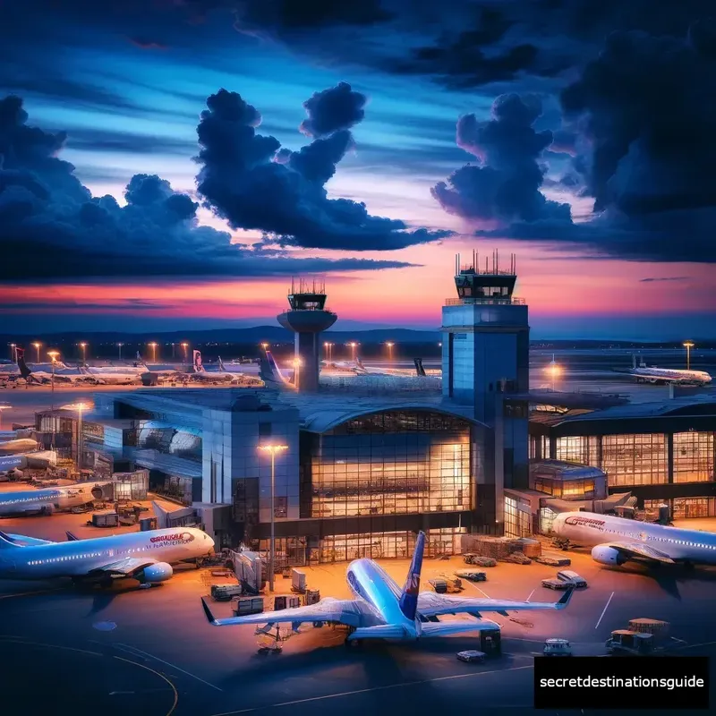 Belgrade's Nikola Tesla Airport viewed at twilight