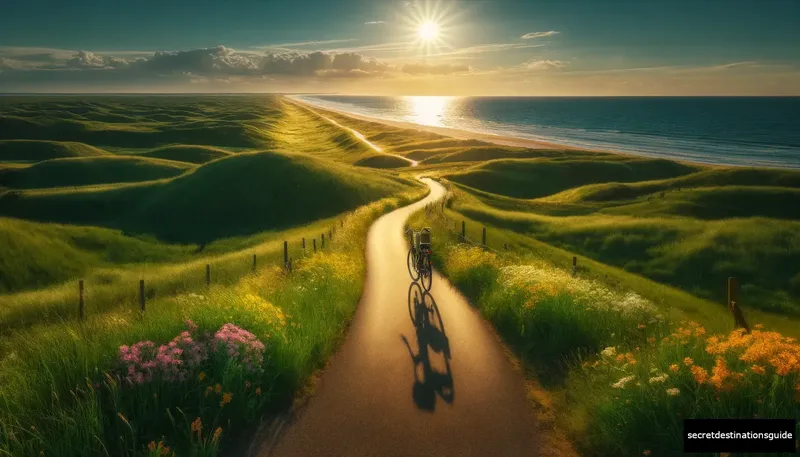 bicycle path on Texel Island with a view of the sea