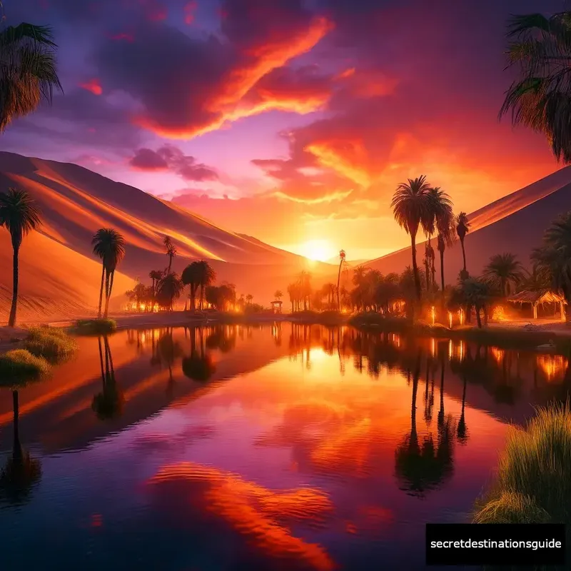 A breathtaking sunset illuminating the Huacachina oasis