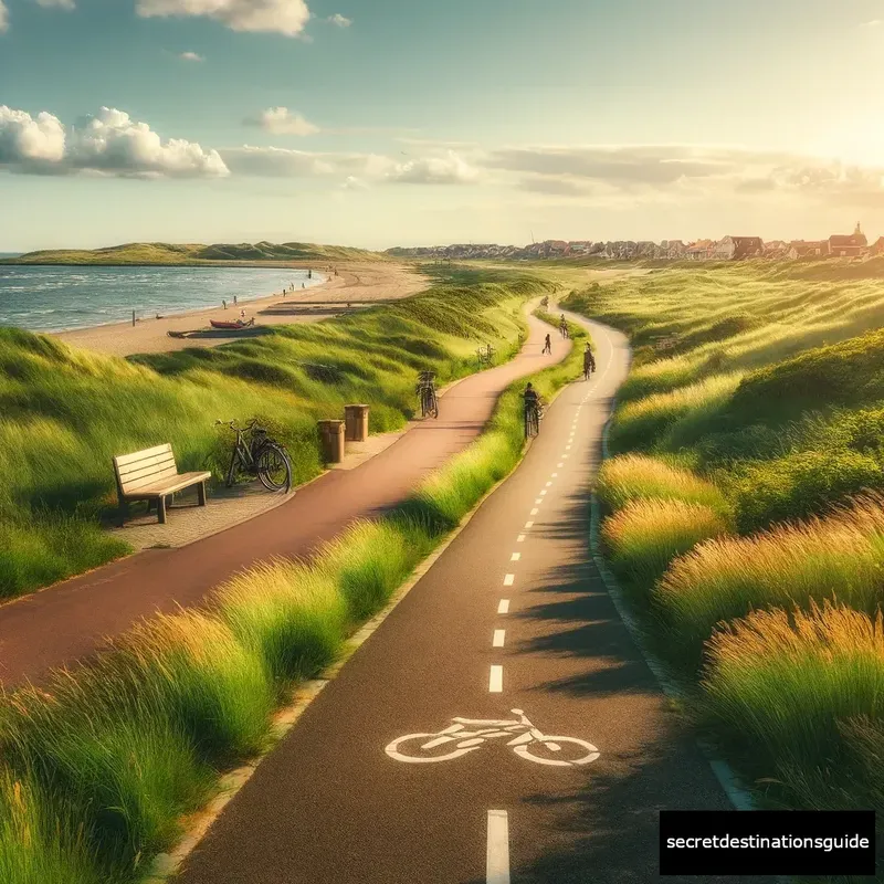 Cyclists enjoying a sunny day on a path in Den Helder