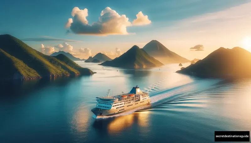 A ferry making its way to Con Dao with a scenic backdrop