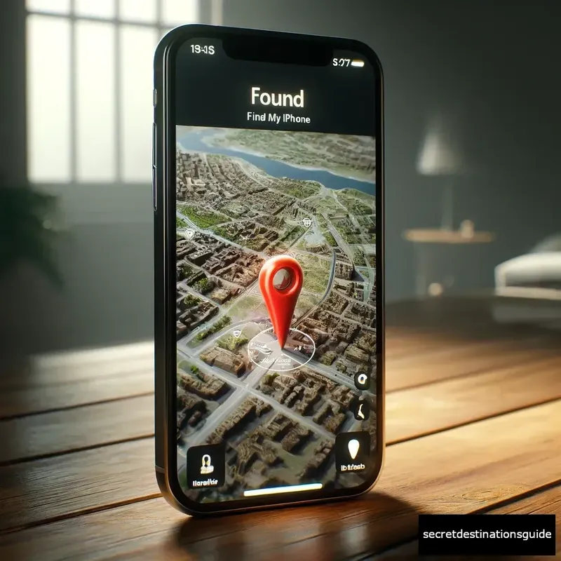 Showing the 'Find My iPhone' feature locating a lost iPhone on a map