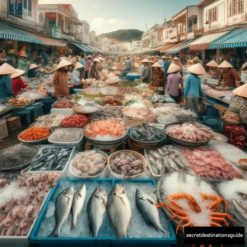 Fresh seafood on display at Con Dao market