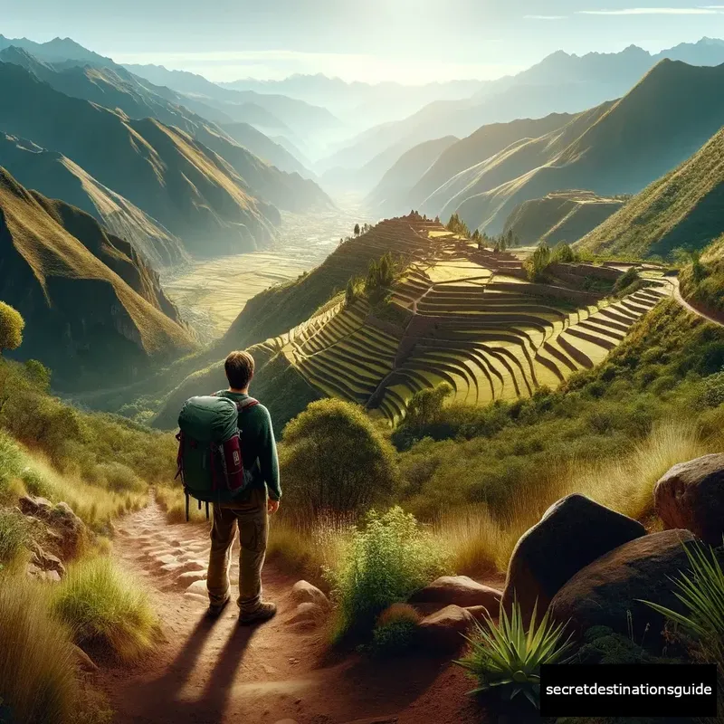 Hiker enjoying the serene beauty of Pisac in the Sacred Valley, Peru