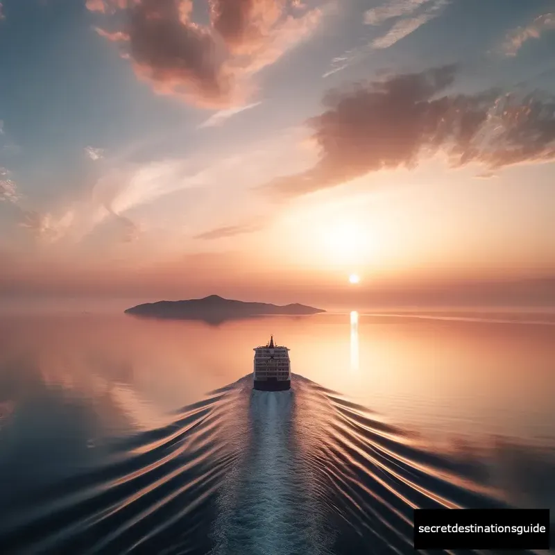 The ferry to Ile de Porquerolles gliding over calm seas at dawn