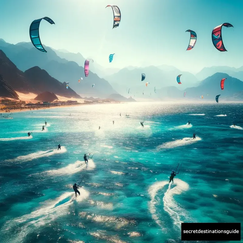 Kite surfers enjoying the strong winds off Dahab’s coastline