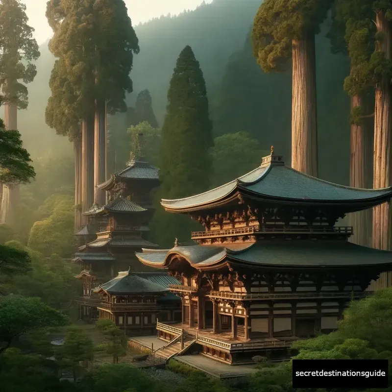 Peaceful landscape of Koyasan with temples and cedar trees