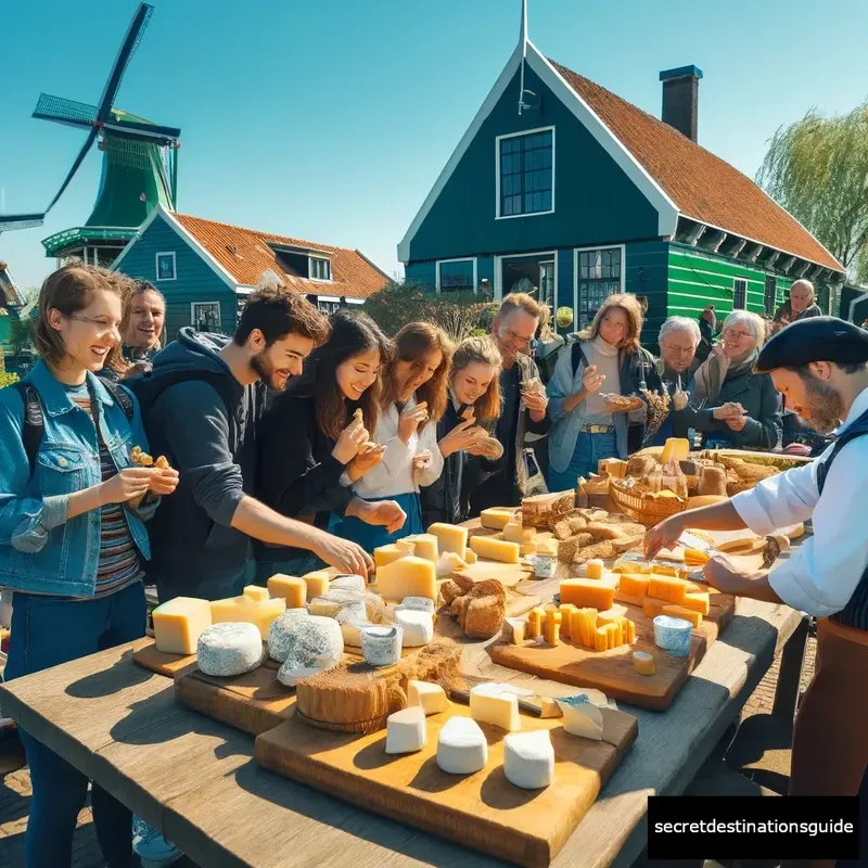 Visitors tasting traditional Dutch cheese at Catharina Hoeve in Zaanse Schans