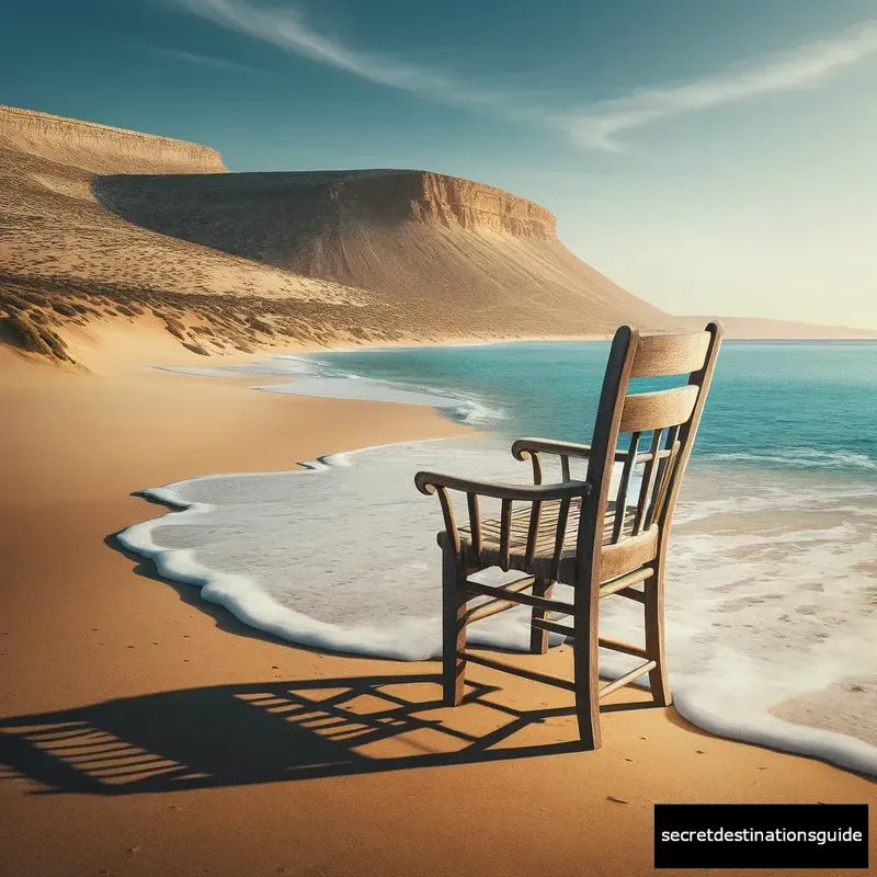 Wooden chair at Tripiti Beach, symbolizing the southernmost point of Europe in Gavdos