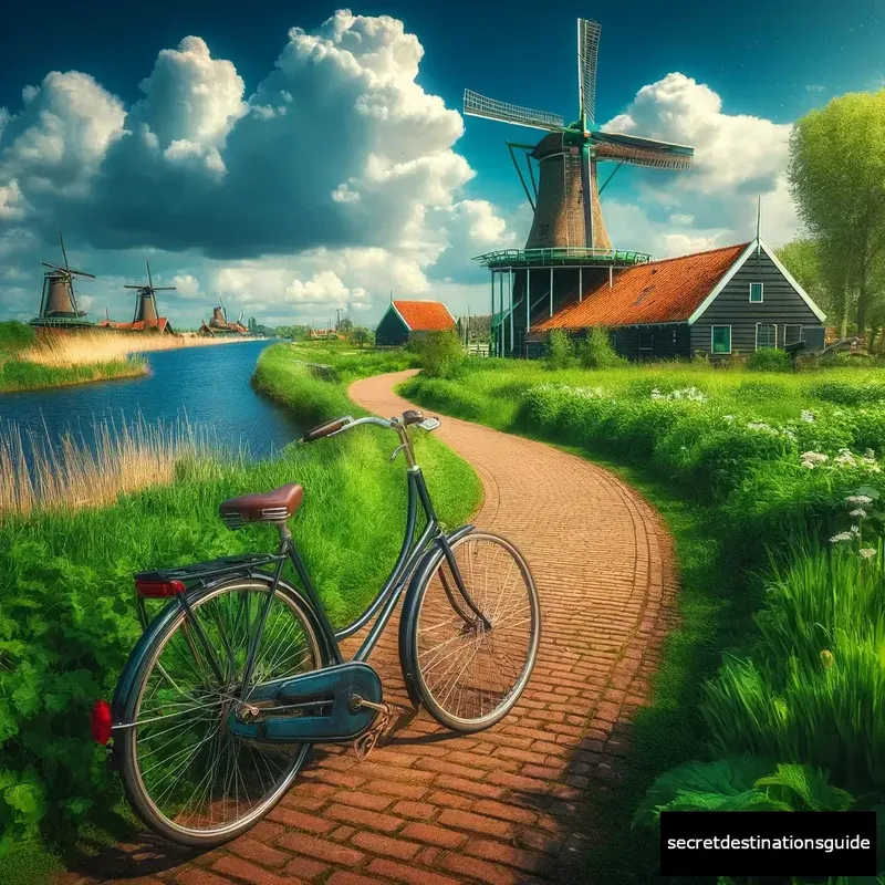 Breathtaking view of the route to Zaanse Schans with bicycle